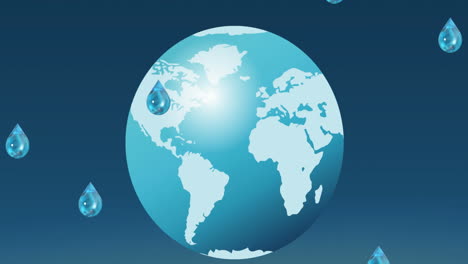 Animation-of-water-dropping-over-globe-on-blue-background