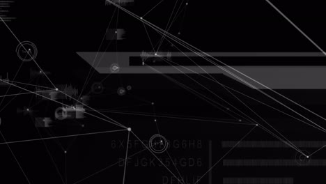 Animation-of-network-of-connections-and-data-processing-on-black-background