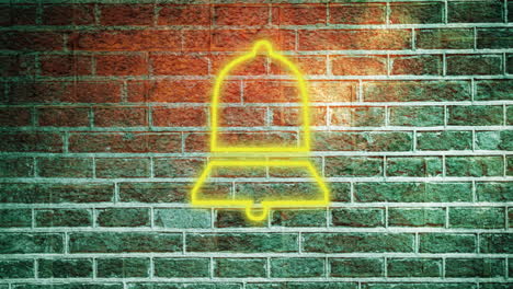 Animation-of-glowing-neon-bell-notification-icon-on-brick-wall