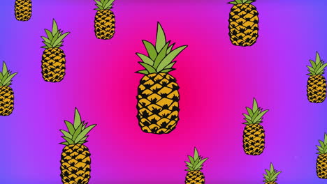 Animation-Einer-Ananas,-Wiederholt-Auf-Buntem,-Hellem-Hintergrund