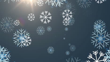 Animation-Von-Weihnachtsschneeflocken,-Die-Auf-Grauen-Hintergrund-Fallen