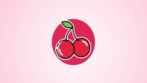 Animation-of-red-cherries-icon-on-pink-background
