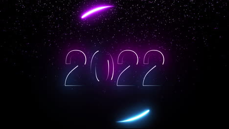 Animation-of-neon-2022-text-on-black-background