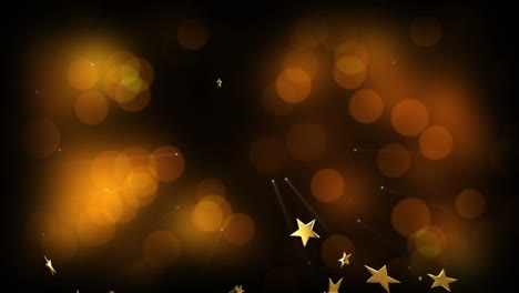 Animation-of-stars-floating-over-light-spots-on-black-background