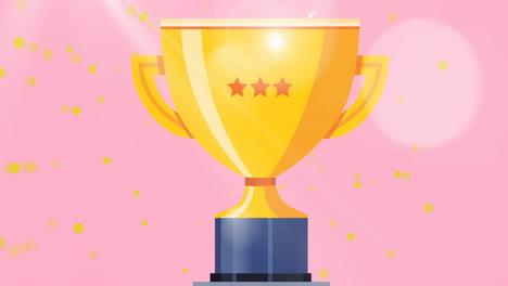 Animation-of-golden-cup-on-pink-background