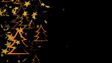 Animation-of-stars-falling-over-fir-trees-on-black-background-at-christmas