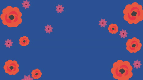 Animation-Von-Blumen-Auf-Dunkelblauem-Hintergrund