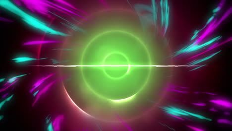 Rosa-Und-Blaue-Digitale-Wellen-Vor-Grünen-Spiralförmigen-Lichtspuren-Auf-Schwarzem-Hintergrund