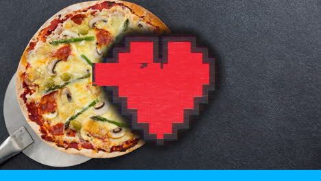 Animation-of-heart-icons-and-pizza-icons-in-repetition-over-pizza-on-grey-background