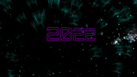 Animation-of-2022-text-over-green-fireworks