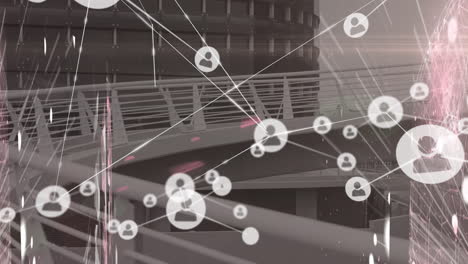 Animation-Des-Verbindungsnetzwerks-Mit-Symbolen-über-Der-Brücke