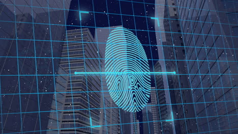 Animation-of-fingerprint-and-digital-padlocks-over-cityscape