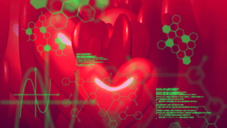 Animation-of-chemical-formulas-and-data-processing-over-rotating-hearts