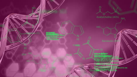 Animation-Chemischer-Formeln-Und-Datenverarbeitung-über-Rotierende-DNA-Ketten