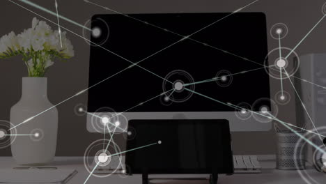 Animation-Von-Verbindungsnetzwerken-über-Tablet-Und-Fernseher