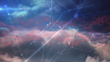 Animation-Des-Netzwerks-Von-Verbindungen-über-Dem-Himmel-Mit-Wolken