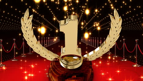 Animation-of-first-place-award-trophy-at-floodlit,-red-carpet-winners'-prize-giving-ceremony