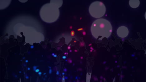 Animation-Von-Blauen-Und-Rosa-Lichtflecken-über-Der-Tanzenden-Menge,-Mit-Scheinwerfern