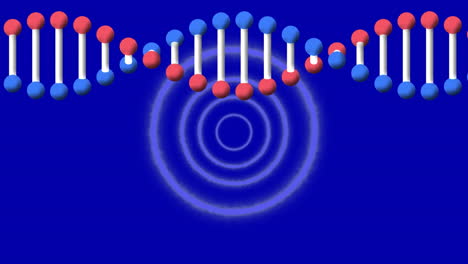 Animation-Von-Formen-über-DNA-Strang-Auf-Blauem-Hintergrund