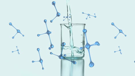 Animación-De-Moléculas-Girando-Sobre-Un-Líquido-Que-Se-Vierte-En-Un-Vaso-De-Laboratorio