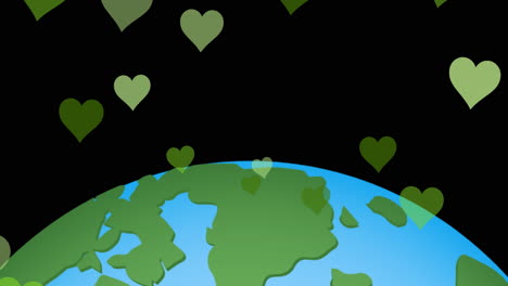 Animation-of-hearts-and-globe-on-black-background