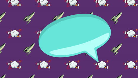 Animation-of-speech-bubble-and-icons-over-purple-background