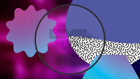 Animation-of-level-up-text-over-shapes-on-purple-background