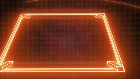 Animation-Eines-Orangefarbenen-Neon-Boxrings-über-Kreisen-In-Einer-Reihe-Auf-Schwarzem-Hintergrund