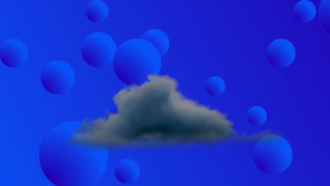 Animation-of-cloud-moving-over-blue-background-with-bubbles