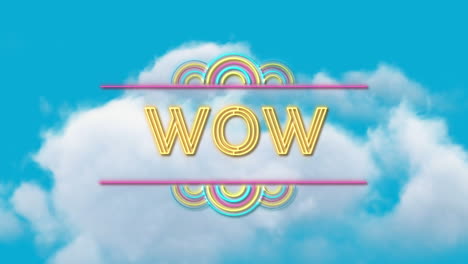 Animation-of-wow-text-over-sky-with-clouds