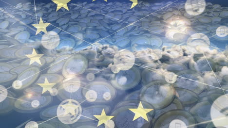 Animation-Der-EU-Flagge-über-Netzwerk-Von-Verbindungen-Und-Geld