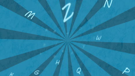 Digitale-Animation-Mehrerer-Englischer-Buchstaben,-Die-Vor-Blauem-Radialem-Hintergrund-Schweben