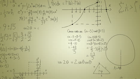 Animation-of-handwritten-mathematical-formulae-over-green-background