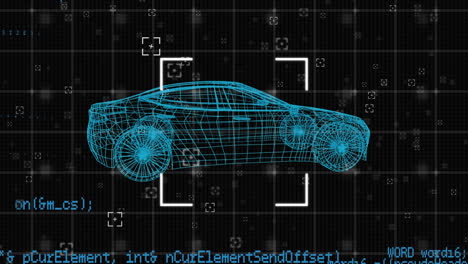 Animation-of-data-processing-and-digital-car-on-black-background