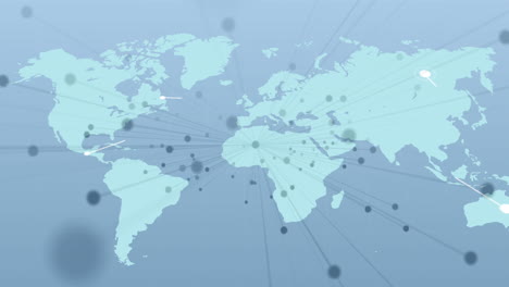 Animation-of-network-of-connections-and-world-map-over-blue-background