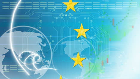 Animation-Der-Flagge-Der-Europäischen-Union-über-Dem-Globus-Und-Statistiken