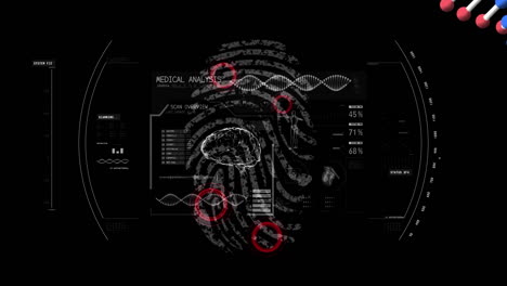 Animation-of-data-processing-and-fingerprint-on-black-background