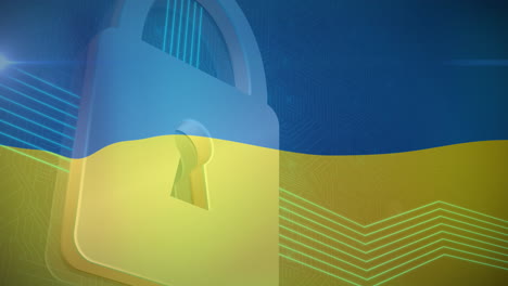 Animation-Eines-Digitalen-Vorhängeschlosses-über-Der-Flagge-Der-Ukraine