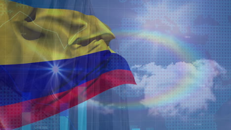 Animation-of-data-processing-over-flag-of-colombia