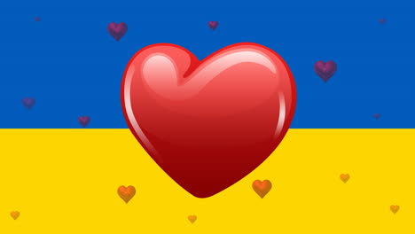 Animation-Von-Herzen,-Die-über-Der-Flagge-Der-Ukraine-Schlagen