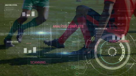 Animation-of-diverse-data-processing-over-legs-of-diverse-male-soccer-players