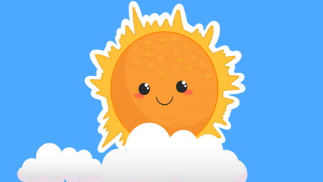 Animation-Einer-Lächelnden-Sonne-Und-Wolken-Auf-Blauem-Hintergrund