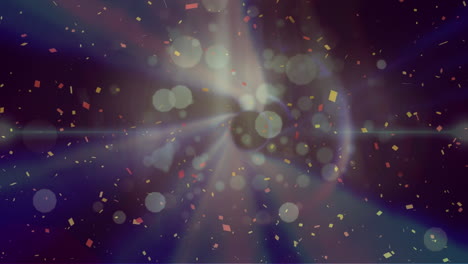 Animation-Von-Fallendem-Konfetti-über-Leuchtenden-Lichtern-Auf-Dunklem-Hintergrund