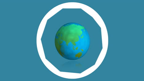 Digital-animation-of-camera-lens-diaphragm-icon-over-globe-against-blue-background