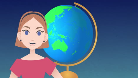 Animation-Einer-Frau,-Die-über-Den-Globus-Spricht