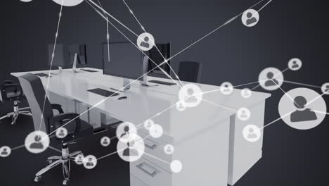 Animation-Des-Netzwerks-Von-Verbindungen-Mit-Symbolen-über-Dem-Büro