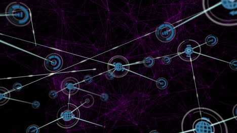 Animation-of-network-of-connections-with-icons-over-black-background-with-constellations