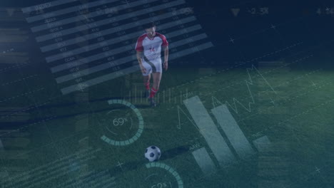 Animation-Verschiedener-Datenverarbeitung-über-Einen-Kaukasischen-Männlichen-Fußballspieler-Im-Stadion