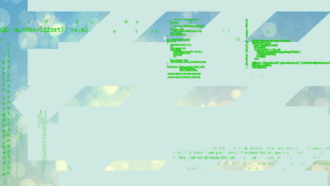 Animation-of-green-data-processing-over-blue-and-white-abstract-background