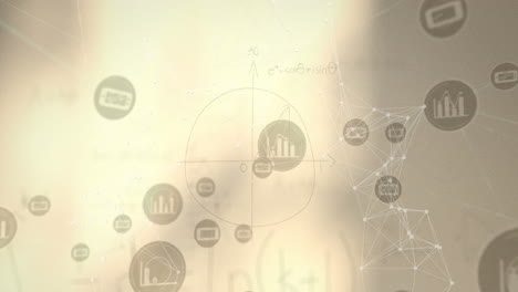 Animation-of-network-of-connections-with-icons-over-blurred-background